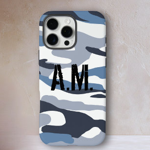 Camouflage Army Monogram Blauw iPhone 16 Pro Max Hoesje