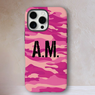 Camouflage Army Monogram Roze iPhone 16 Pro Max Hoesje