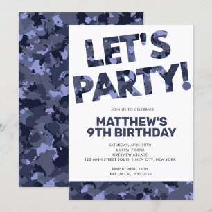 Camouflage Birthday, Laten we feest Blauwe Camo Kaart