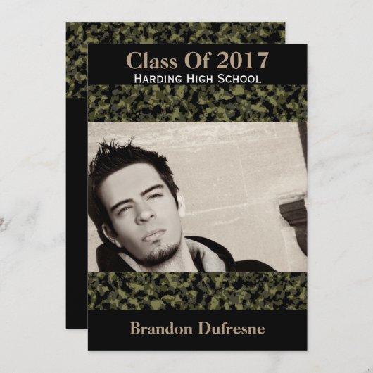 Camouflage & Black Graduation Party Invitation (Devant / Derrière)