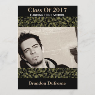 Camouflage & Black Graduation Party Invitation Kaart
