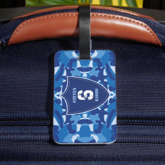 Camouflage Blauw Camo Legerpatroon Monogram Bagagelabel