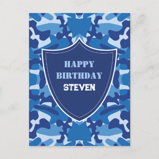 Camouflage Blauw Camo Legerpatroon Monogram Briefkaart (Voorkant)
