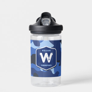 Camouflage Blauw Camo Legerpatroon Monogram School Waterfles