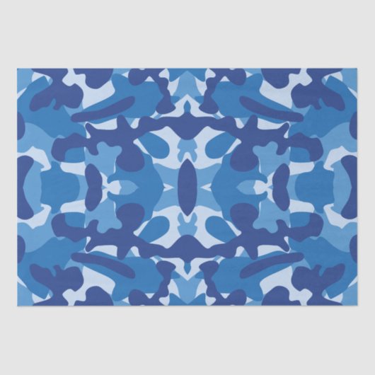 Camouflage Blauw Camo Legerpatroon Monogram Tissuepapier (Voorkant)