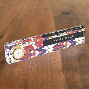 Camouflage, Blauw Wit Rood Goud, Militair, Leger Naambordje