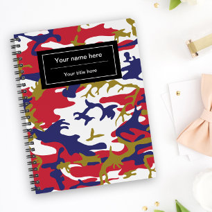 Camouflage, Blauw Wit Rood Goud, Militair, Leger Notitieboek