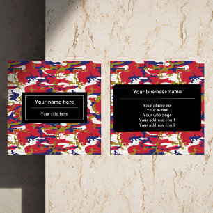Camouflage, Blauw Wit Rood Goud, Militair, Leger Vierkante Visitekaartje