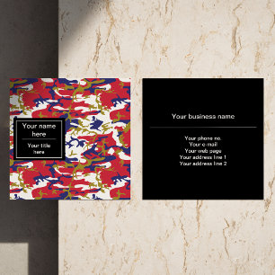 Camouflage, Blauw Wit Rood Goud, Militair, Leger Vierkante Visitekaartje