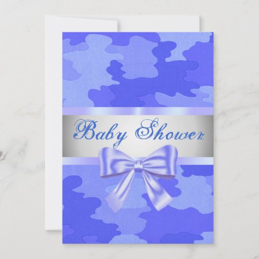 Camouflage Bleu Bow Baby shower Invitation (Devant)