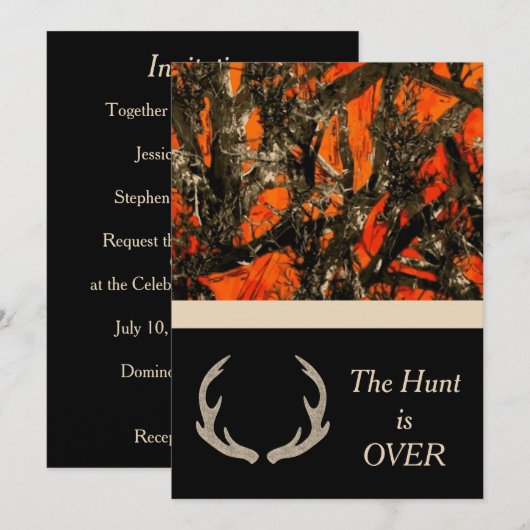 Camouflage bruiloft uitnodiging met herten hoorns. (Voorkant / Achterkant)