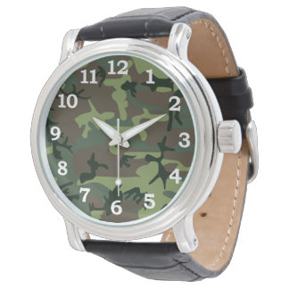 Camouflage Camo Green Brown Pattern Horloge