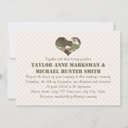 Camouflage Camo Heart Wedding Invitations Kaart (Voorkant)