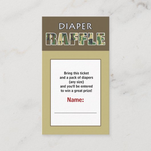 Camouflage / Camo Theme Luier Raffle Ticket Informatiekaartje (Voorkant)