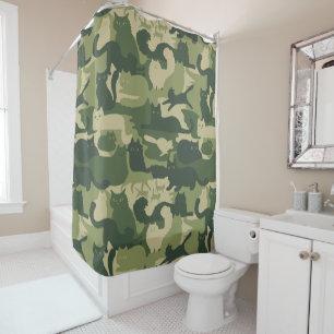 Camouflage Cats Army Green Kitty Cats Camo Douchegordijn
