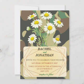 Camouflage & Chamomile Wedding Invitation Kaart