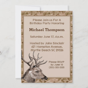 Camouflage Chasseur de cerfs Invitation d'annivers