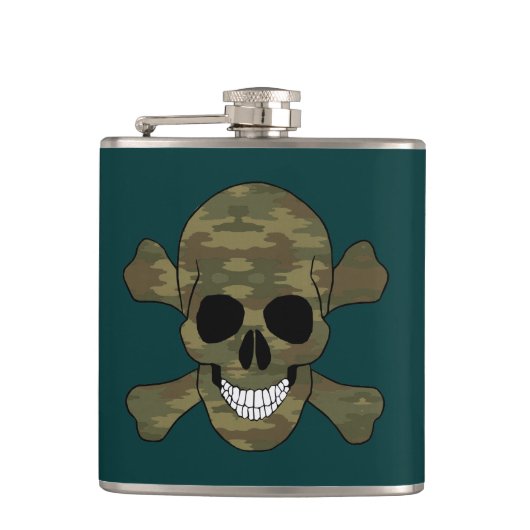 Camouflage Cull Skull en Crossbones Kolf Heupfles (Voorkant)