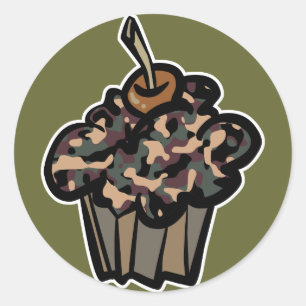 camouflage cupcake ronde sticker