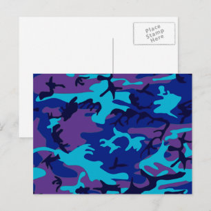 Camouflage Donkerblauw & Paarse Patroon Briefkaart