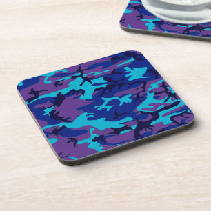 Camouflage donkerblauw & Paarse patroonvierkant Bier Onderzetter