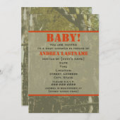 Camouflage en Oranje uitnodiging tot Baby shower (Voorkant / Achterkant)