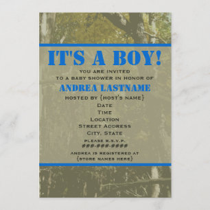 Camouflage et Baby shower bleu Invitation