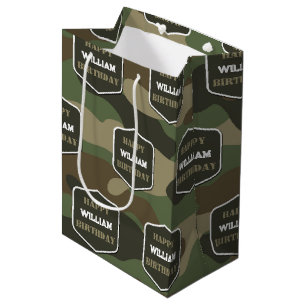 Camouflage Green Camo Army Monogram Birthday Naam Medium Cadeauzakje