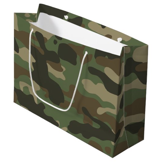 Camouflage Green Camo Army Pattern Groot Cadeauzakje (Voorkant Gekanteld)