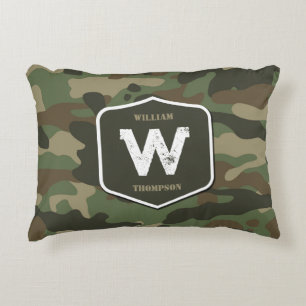 Camouflage Green Camo Army Pattern Monogram Accent Kussen