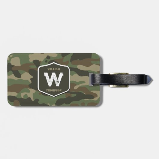 Camouflage Green Camo Army Pattern Monogram Bagagelabel (Achterkant horizontaal)