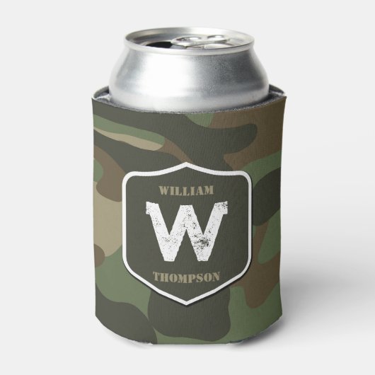 Camouflage Green Camo Army Pattern Monogram Blikjeskoeler (Blikje Voorkant)