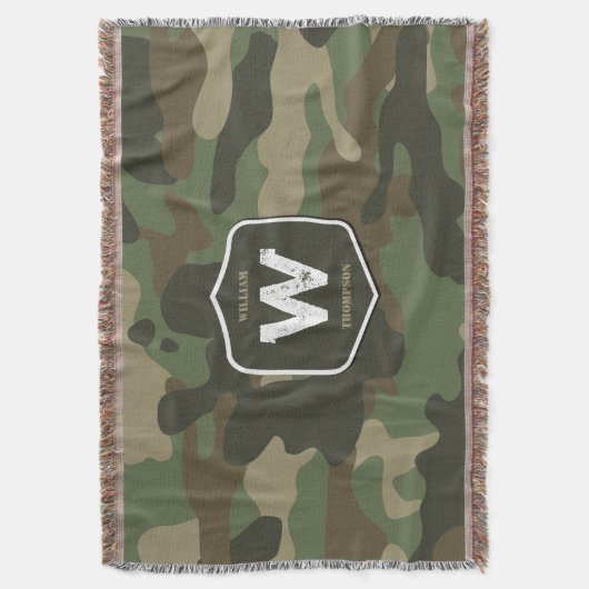 Camouflage Green Camo Army Pattern Monogram Deken (Voorkant Verticaal)