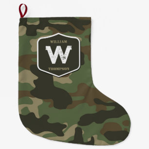 Camouflage Green Camo Army Pattern Monogram Grote Kerstsok