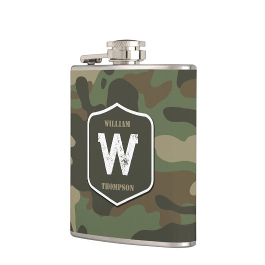 Camouflage Green Camo Army Pattern Monogram Heupfles (Links)