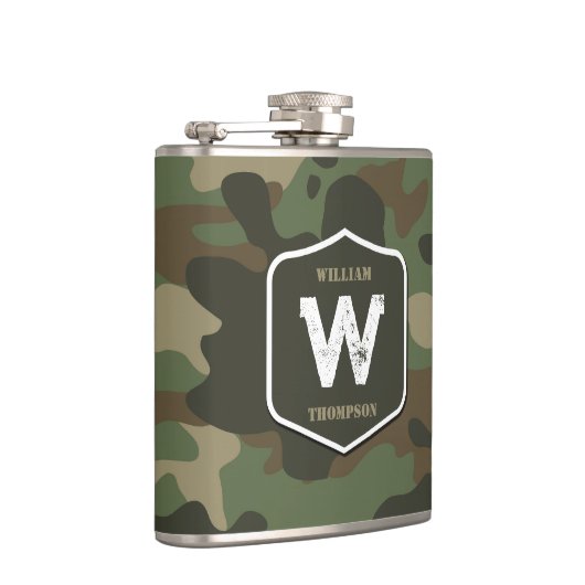 Camouflage Green Camo Army Pattern Monogram Heupfles (Rechts)