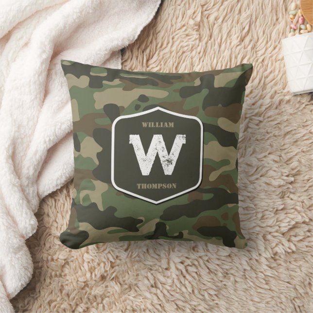 Camouflage Green Camo Army Pattern Monogram Kussen (Deken)