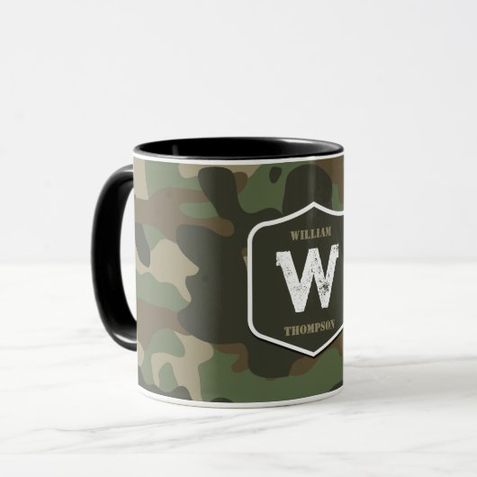Camouflage Green Camo Army Pattern Monogram Mok (Voorkant links)