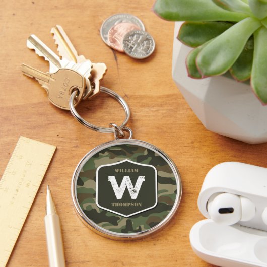 Camouflage Green Camo Army Pattern Monogram Sleutelhanger (Bureau)