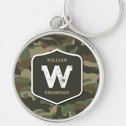 Camouflage Green Camo Army Pattern Monogram Sleutelhanger (Voorkant)