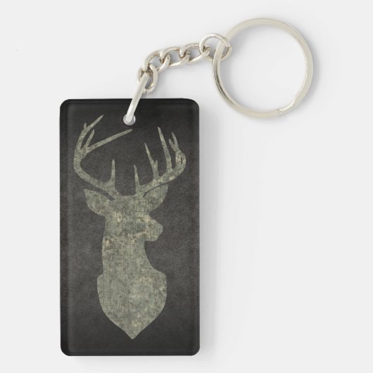 Camouflage Green Distressed Deer Silhouette Sleutelhanger (achterkant)