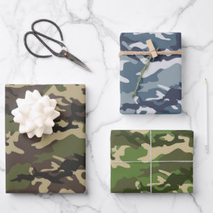 Camouflage Groen, Blauw en Grijs Groen Inpakpapier Vel