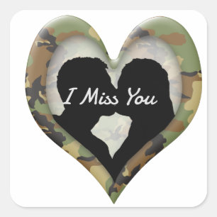 Camouflage Hart met Kissing Paar Miss You Vierkante Sticker
