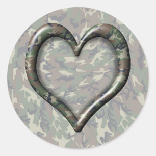 Camouflage Heart Ronde Sticker