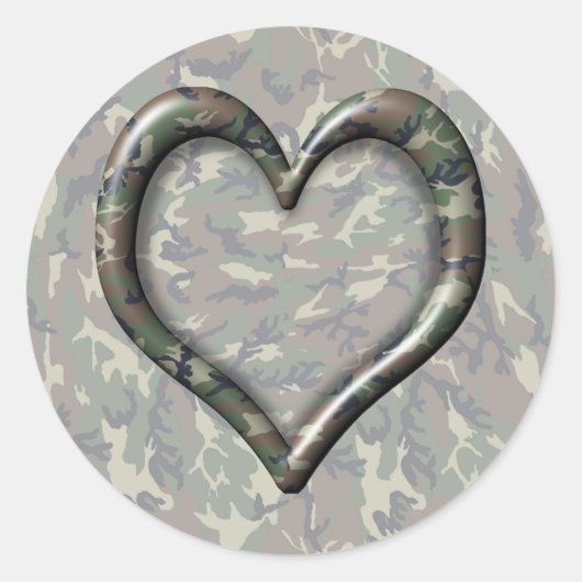 Camouflage Heart Ronde Sticker (Voorkant)