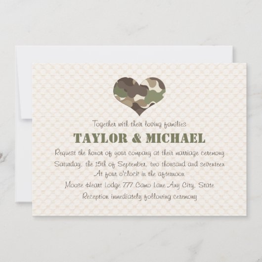 Camouflage Heart Wedding Invites Kaart (Voorkant)