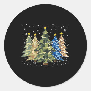 Camouflage Kerstbomen Camo Xmas Tree Family M Ronde Sticker