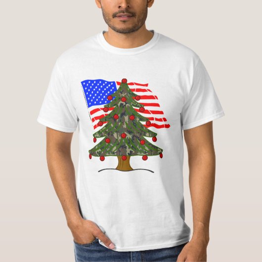 Camouflage Kerstmis Vlag van de VS T-shirt (Voorkant)