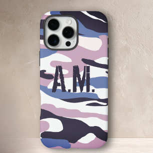 Camouflage Leger Monogram Blauw Roze iPhone 16 Pro Max Hoesje