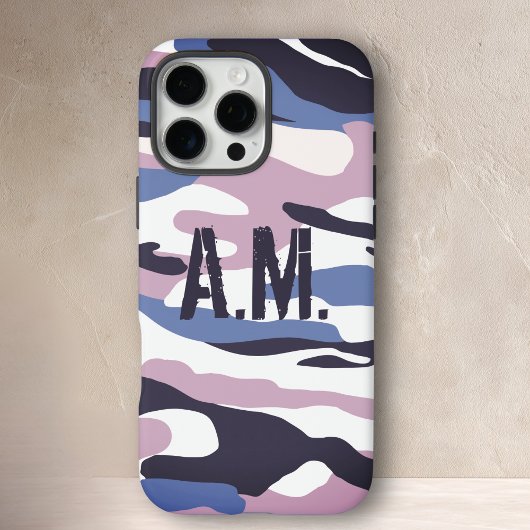Camouflage Leger Monogram Blauw Roze Case-Mate iPhone Case